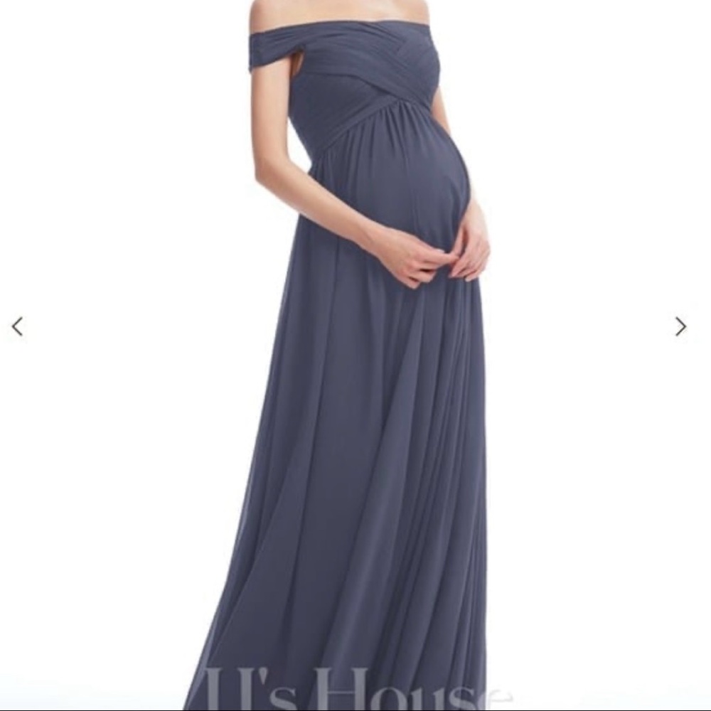 Elegant Off-Shoulder Maternity Dress - Blue